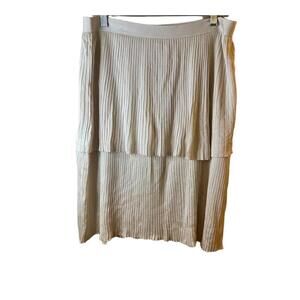 Wolford 53789 114 Beige Ribbed Knit Layered Elastic Waistband Midi Skirt Large